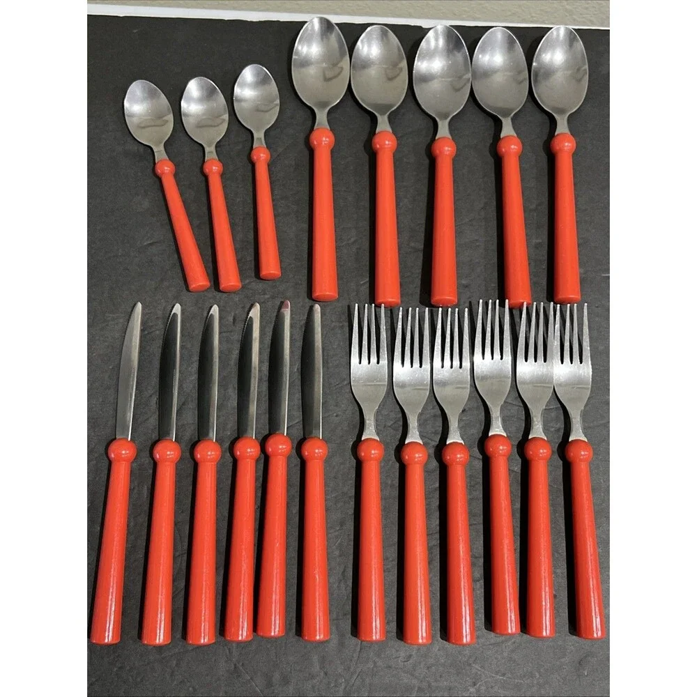 IKEA GRAMMATIK Vtg 1990s Red Flatware Lot Of 20 Cutlery Silverware
